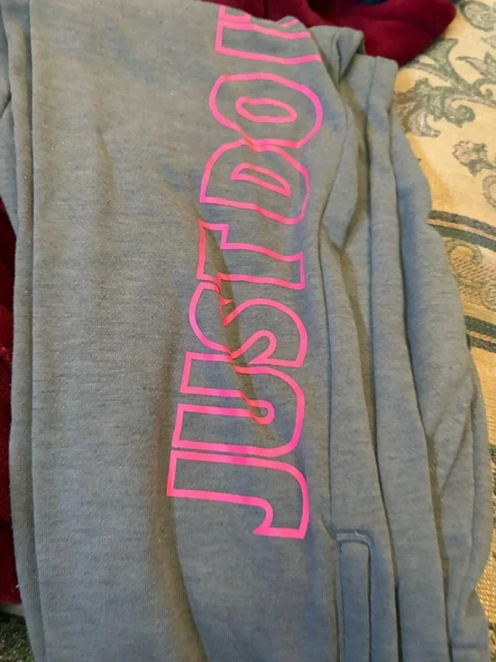 Nike Straight Leg Pants Gray with Pink Logo - Picture 1 of 2